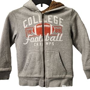 The Place Children's Size 5/6 Gray Hooded Full Zip Football Themed Lined Jacket